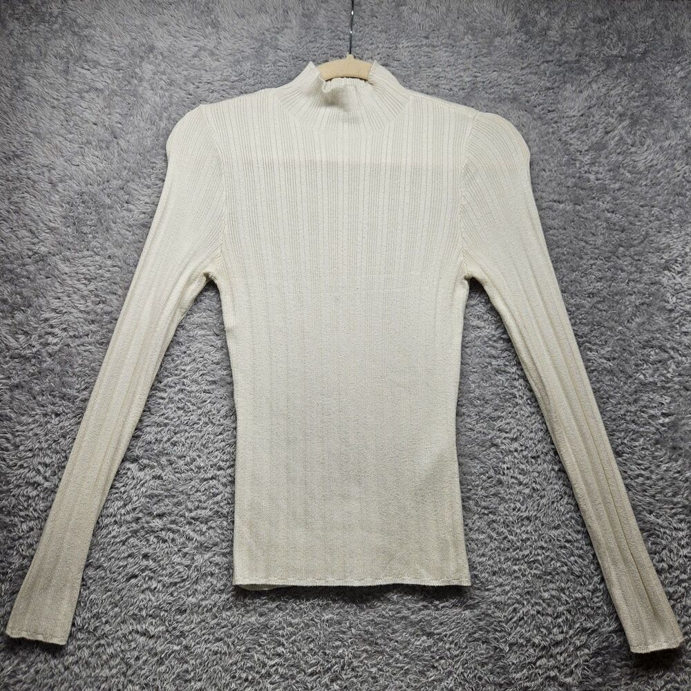 Abercrombie & Fitch Womens White Ribbed Longsleeve Shirt Size Small Casual Basic